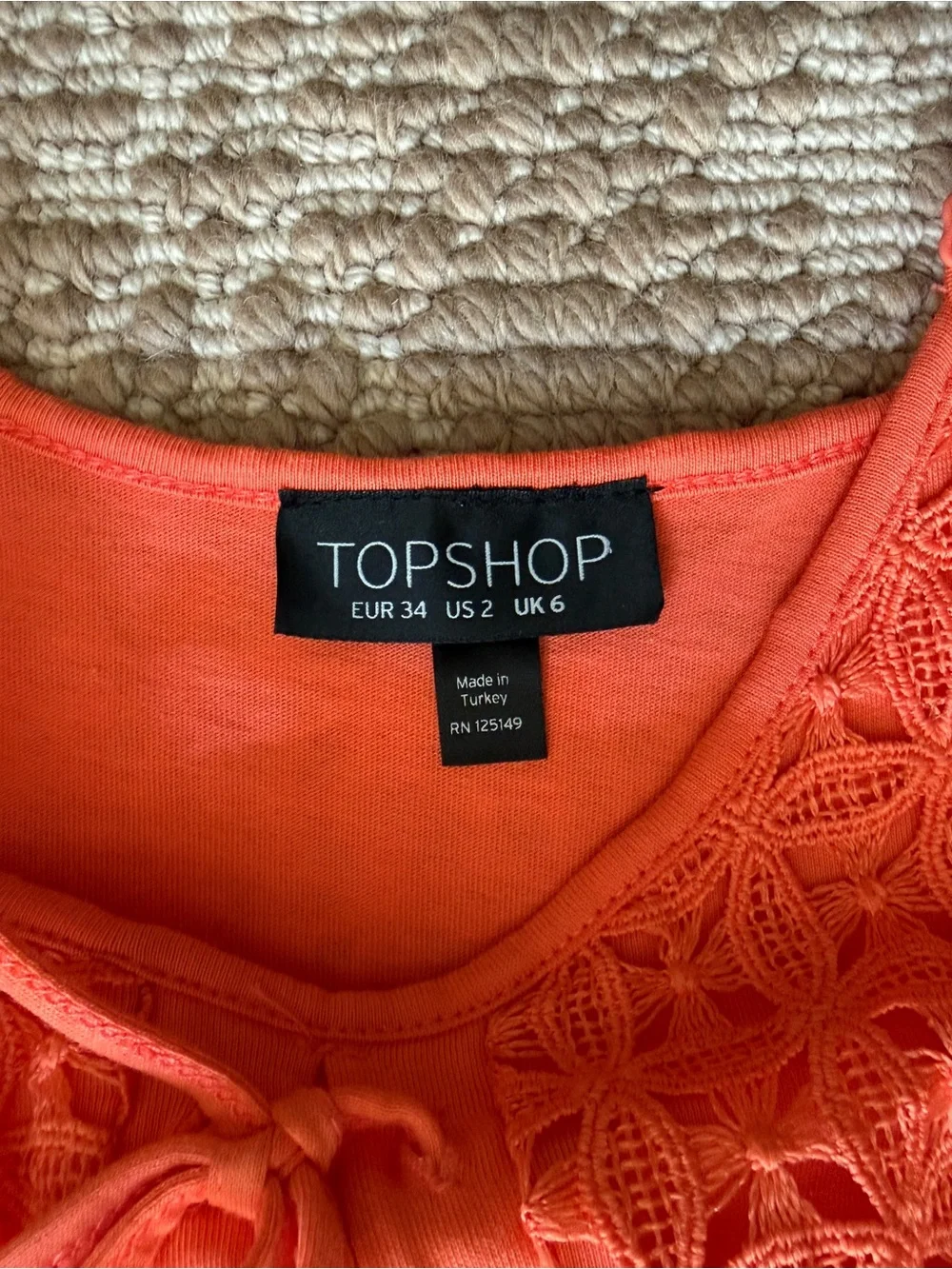 Topshop Coral Crochet Bodice Spaghetti Strap Camisole
